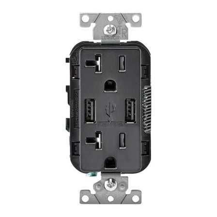 Leviton 2-Port USB Charger & Tamper-Resistant Duplex Receptacle, 20A, Black (T5832-E)