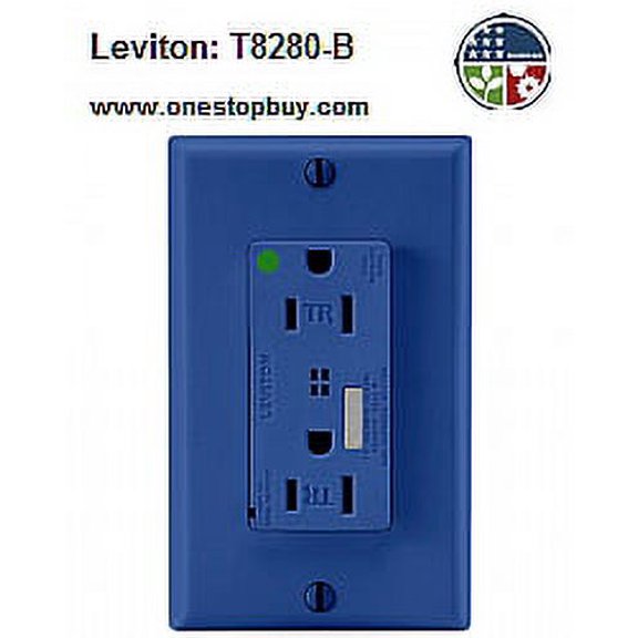 Leviton T8280-B Decora Surge Duplex Receptacle Tamper-Resistant Hospital Grade 5-15R 15A 125V - Blue
