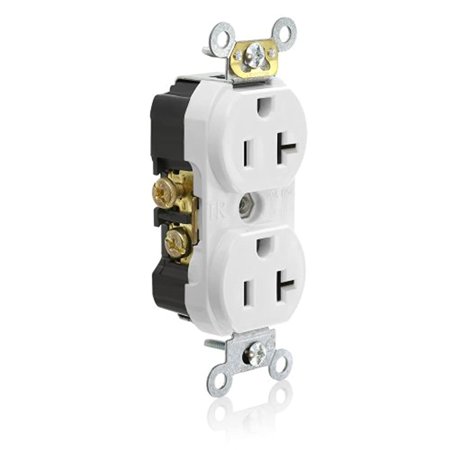 Leviton TCR20-W Side Wired Commercial Spec Grade Tamper Resistant Duplex Receptacle, 20-Amp, 125-volt, White
