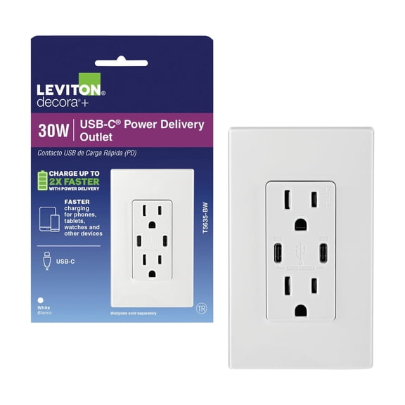Leviton Tamper-Resistant Dual Type C USB Charging Outlet