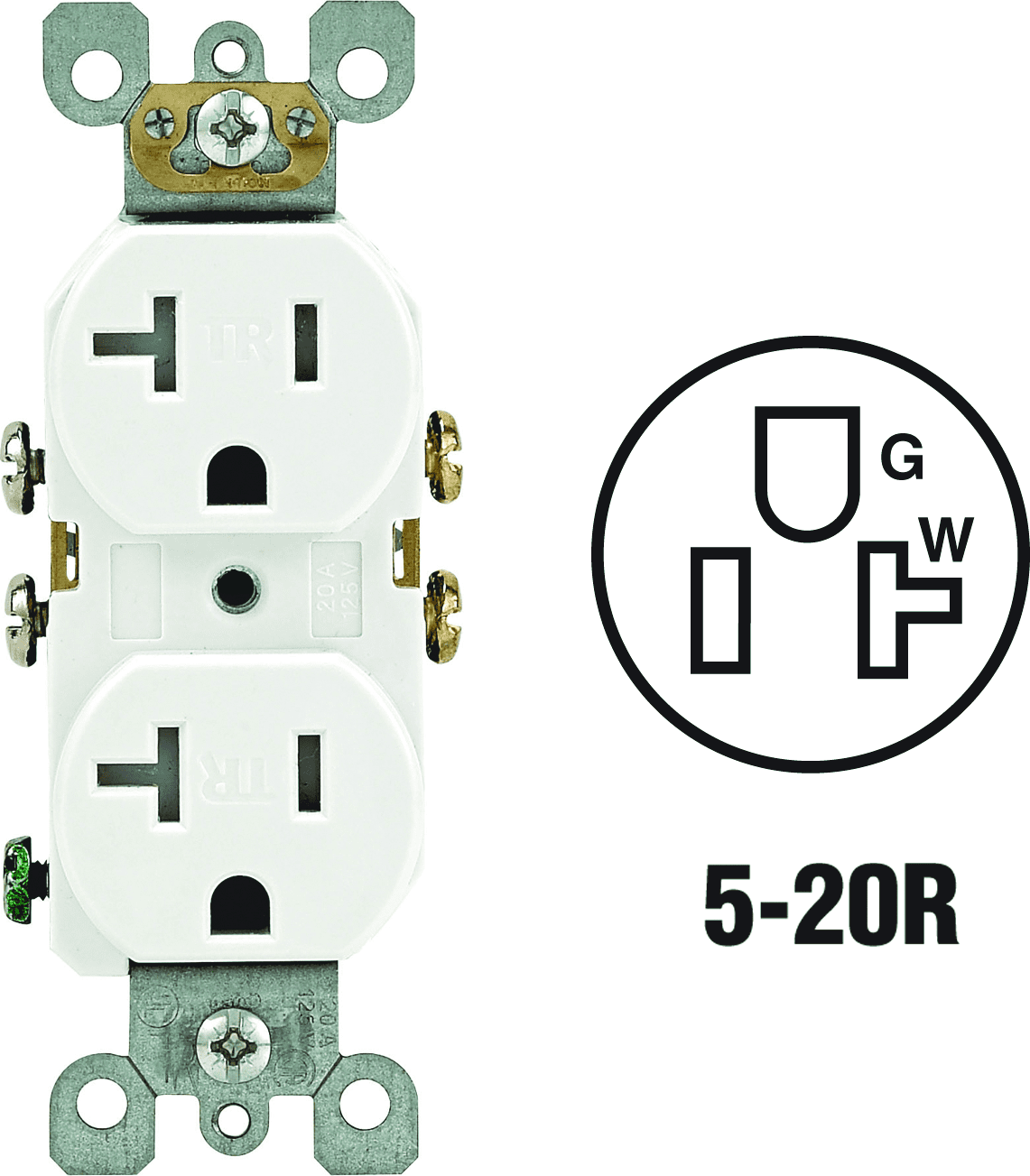 Leviton T5820 20A 125V Duplex Receptacle in White  20A 125V  UL Listed for US Residential Electrical Code Compliance, Drop-in NEC-Standard Wiring