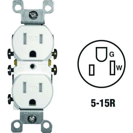 Leviton W5320 15A 125V Duplex Receptacle in White — 15A 125V — UL Listed for US Residential Electrical Code Compliance, Drop-in NEC-Standard Wiring