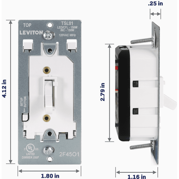 Leviton Toggle Slide Dimmer Switch - Pack of 2 Indoor & Outdoor Use, NEC-Compliant