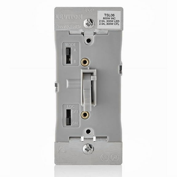 Leviton Toggle Slide Dimmer Switch for Dimmable LED, Halogen and Incandescent Bulbs, TSL06-1LG, Gray
