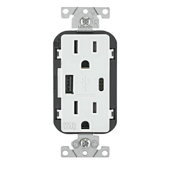Leviton USB Receptacle With Type A and Type-C Ports W5633-W - 15A - White