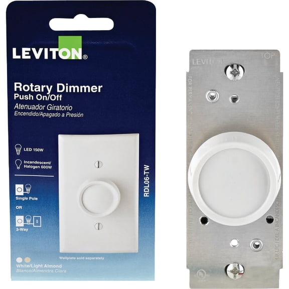 Leviton Universal Push On-Off Rotary Dimmer Switch - Pack of 2 Indoor & Outdoor Use, NEC-Compliant
