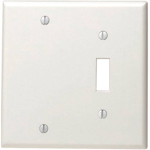 Leviton 002-88006-000 1-Toggle 1-Blank Standard Size Wall Plate, 2 Gang, 4.5 in L X 4.56 in W 0.22 in T, White