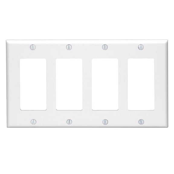 Leviton 80412-W 4-Gang Decora/GFCI Device Decora Wallplate, Standard Size, Thermoset, Device Mount, White