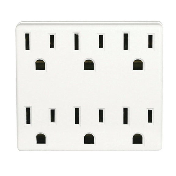 Leviton White Six-Outlet Grounding  Adapter  C22-6ADPT-00W