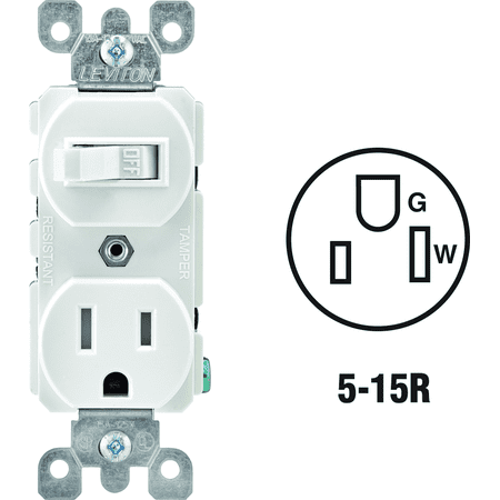 Leviton White Tamper Resistant Toggle Light Switch Outlet Receptacle 15A T5225-W