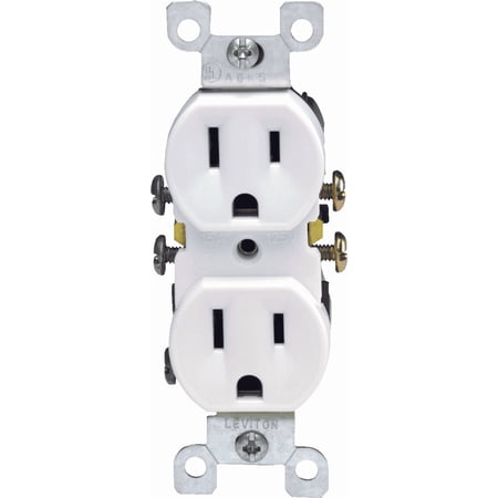 Leviton 120 120V Duplex Receptacle in White — UL Listed for US Residential Electrical Code Compliance, Drop-in NEC-Standard Wiring