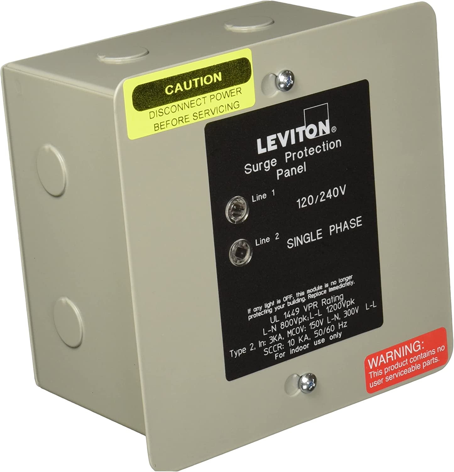 Leviton 120/240 Volt Panel Protector, 4-Mode Protection, Light Commercial/Residential Grade, In NEMA 1 Enclosure, 51120-1