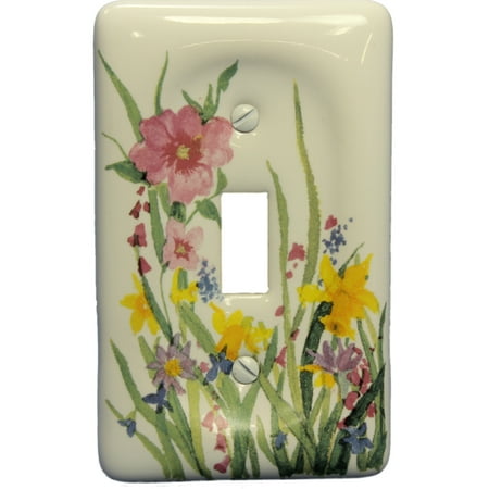 Leviton Wildflower Porcelain Single Light Switch Cover Toggle 1-Gang Wall Plate 89501-WFL