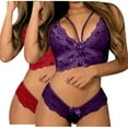 thumbnail image 1 of Levmjia 2PC Womens Lace Lingerie Set Ruffled Trim Wireless Adjustable Spaghetti Strap V Neck Bra And Bow Decor Thong Set Bedroom Honeymoon Dates Romantic, 1 of 2