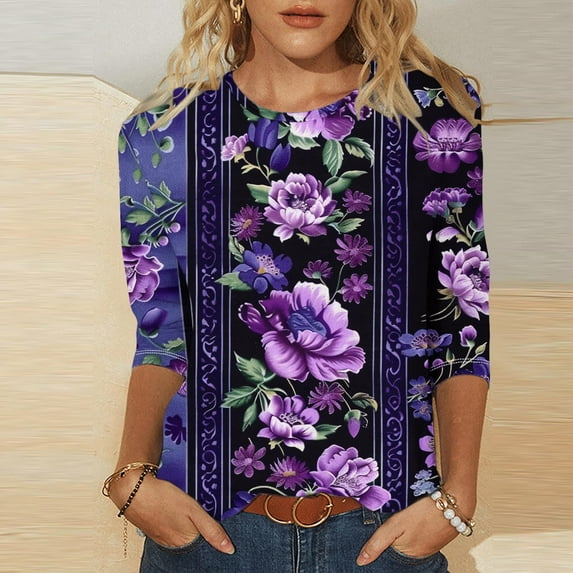 Levmjia 3/4 Length Sleeve Womens Tops Fall Alzheimer's Women's Fashion Tees Casual Crewneck 3/4 Sleeve Loose T Shirt Ladies Tops Blouses Shirts