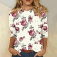 thumbnail image 1 of Levmjia 3/4 Length Sleeve Womens Tops Fall Women's Fashion Printed Round Neck 3/4 Sleeve T-shirt Loose Tops Long Sleeve Round Neck Tops/Shirt, 1 of 5