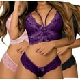 thumbnail image 1 of Levmjia 3PC Womens Lace Lingerie Set Ruffled Trim Wireless Adjustable Spaghetti Strap V Neck Bra And Bow Decor Thong Set Bedroom Honeymoon Dates Romantic, 1 of 2