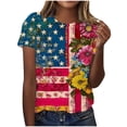 thumbnail image 1 of Levmjia American Flag & Floral Print Short Sleeve Crewneck Tee, Lightweight Comfort Stretch Summer Top for Independence Day Celebrations, 1 of 5