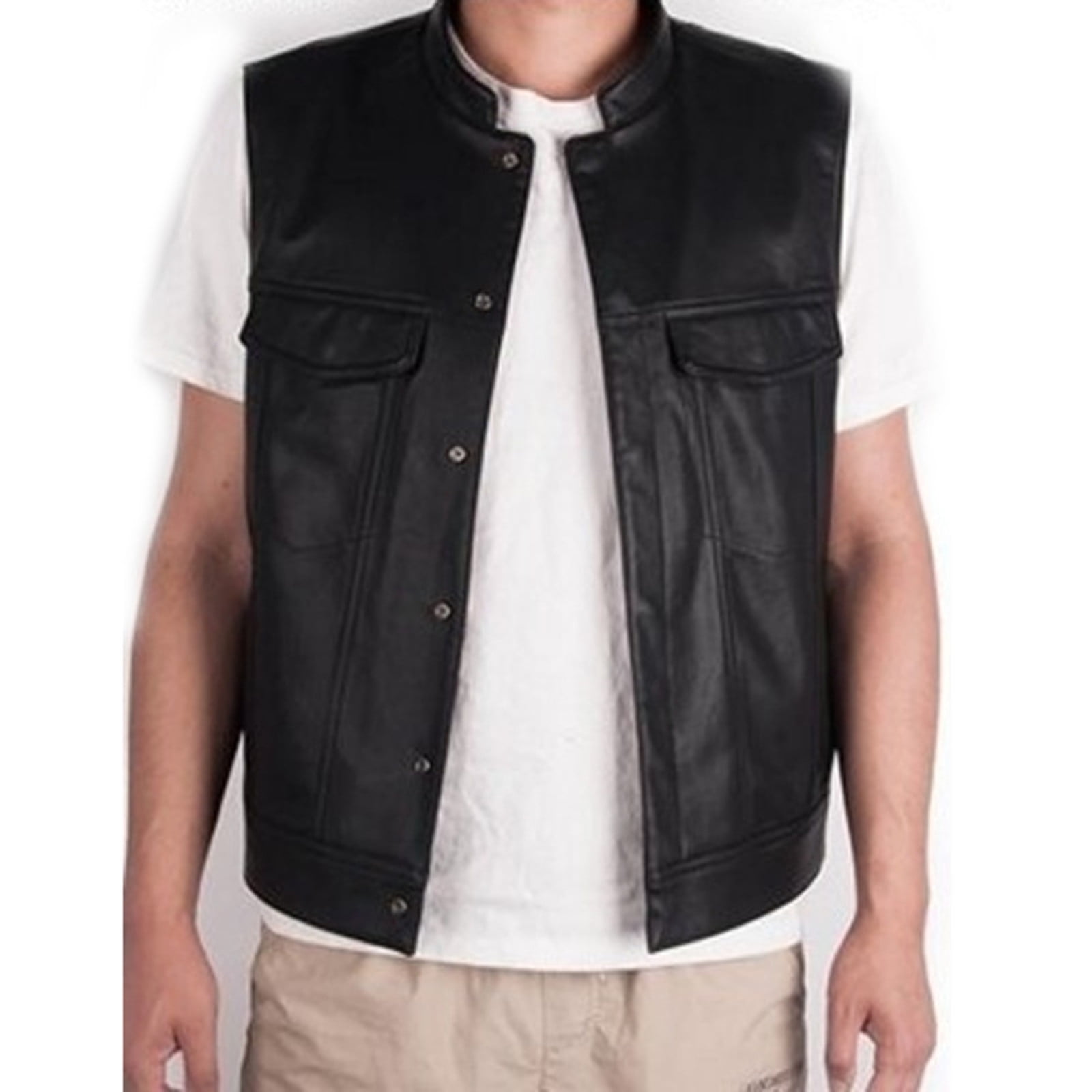 Levmjia Big and Tall Leather Jacket for Men Winter Coat Clearance Solid Color Vest Motorcycle Stand Up Collar Leather Vest Team Punk Vest Walmart
