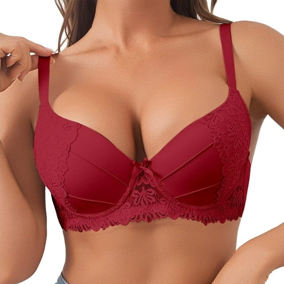 Levmjia Bra For Women Underwire Lace Solid Color Push Up Comfortable Lift Support Breathable Outside Sleeping Everyday Daily Wear