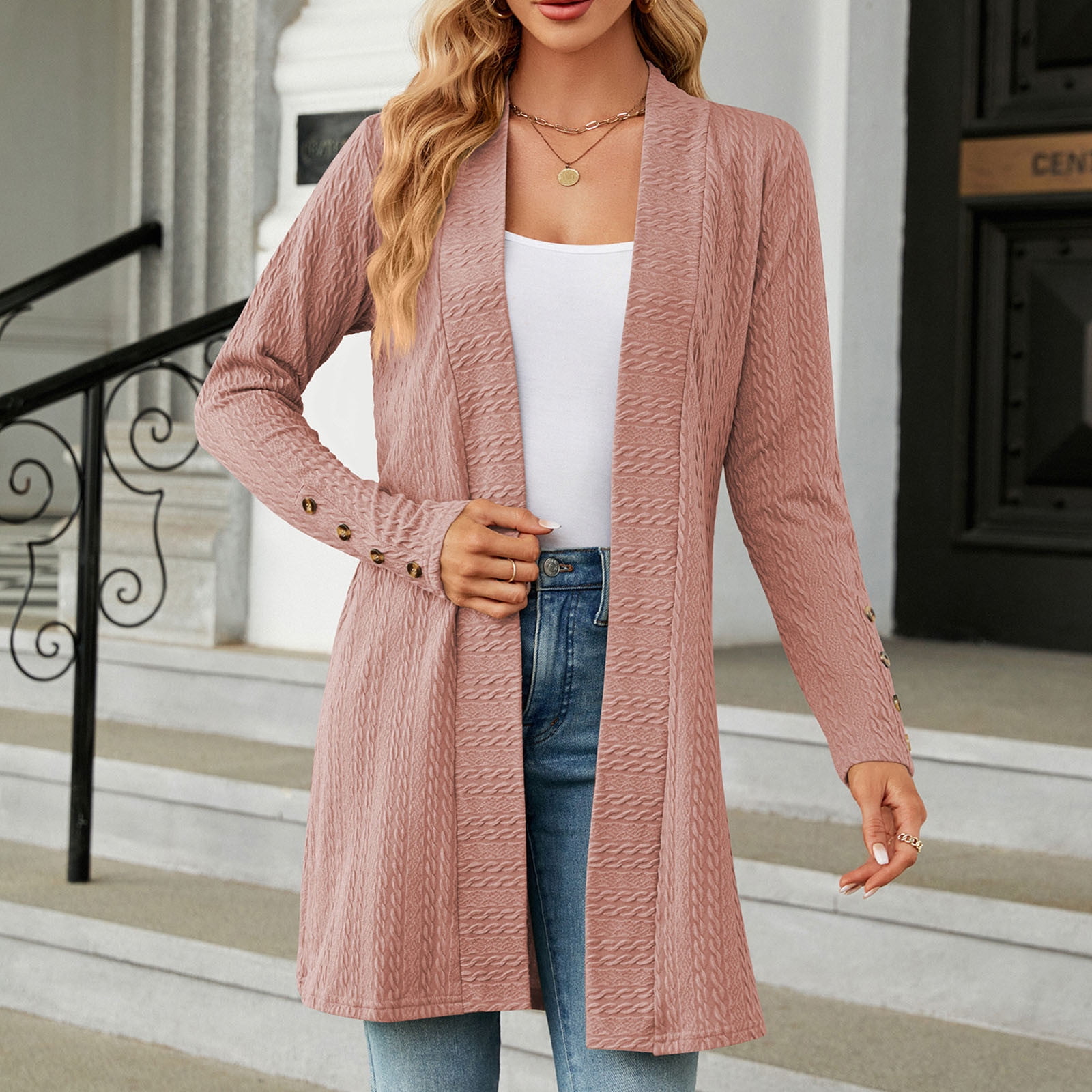 Levmjia Cardigans for Women Clearance Fashion Fall Winter Cardigan Sweater Coat Color Long Sleeve Blouse Clothing Loose Tops