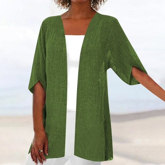 Levmjia Cardigans for Women Plus Size Fall Trendy Cardigan Up Casual Solid Color Half Sleeve Hoodeless Top