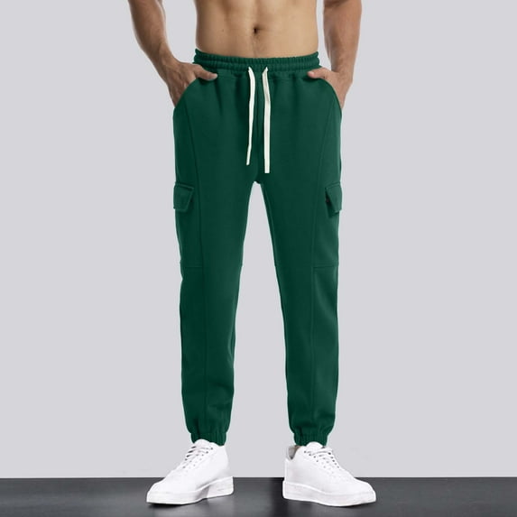 Levmjia Cargo Sweatpants for Men Workout Gym Running Men Fashion Solid Casual Elastic Waist With Pocket Trousers Sport Pants