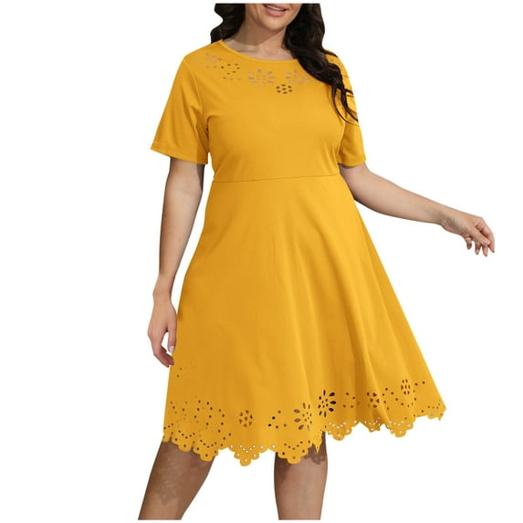 Levmjia Casual Dresses For Women Summer Round Neck Floral Short Sleeve Polyester Comfortable Loose Fit Beach Vacation SunMulti Color Options