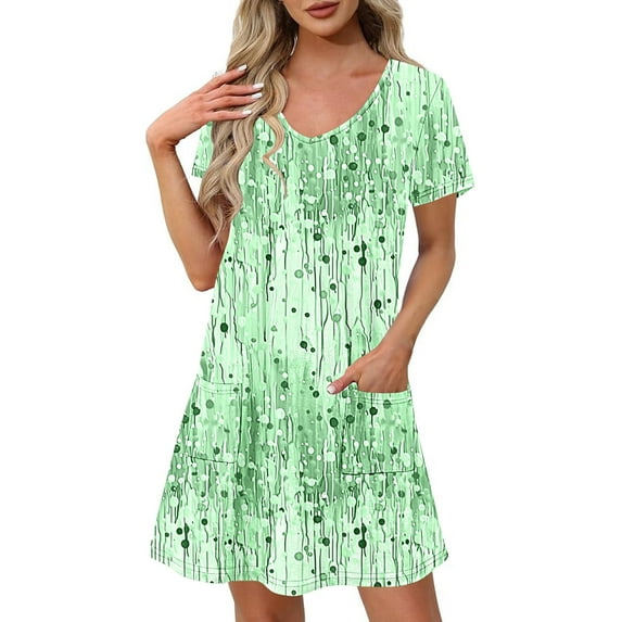 Levmjia Casual Dresses For Women Summer V Neck Floral Short Sleeve Polyester Lightweight Comfortable Slim Fit Beach Vacation Party Multi Colors