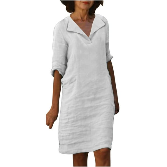 Levmjia Casual Dresses For Women Round Neck Summer Short Sleeve Flowy Comfortable Pullover Cotton Blend Solid Color Vacation Beach Party Office Work Wear