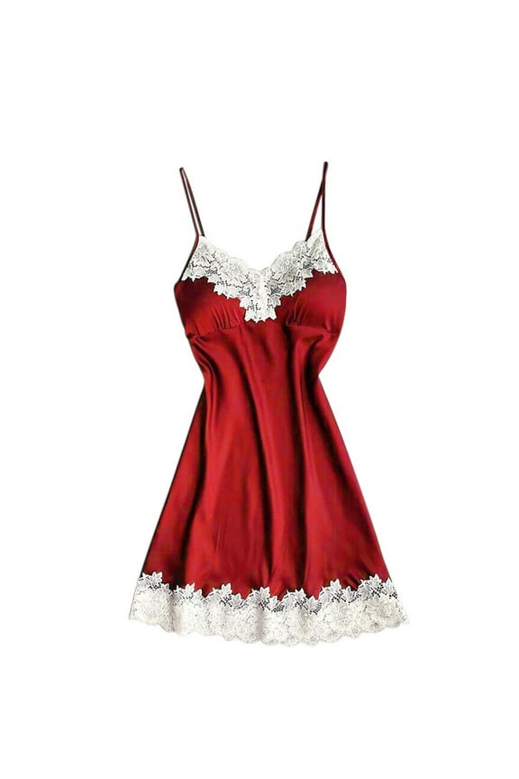 Chemise Nightgowns For Women Satin Lace Trim Comfy Summer Sleep Dress Plus Size V-Neck Knee-Length Ultra Soft Breathable Sleepwear for Women with Adjustable Straps