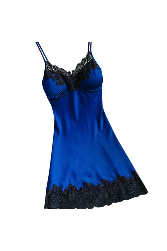 Chemise Nightgowns For Women Satin Lace Trim Comfy Summer Sleep Dress Plus Size V-Neck Knee-Length Ultra Soft Breathable Sleepwear for Women with Adjustable Straps