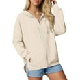 thumbnail image 1 of Levmjia Women Hooded Coat Solid Color Long Sleeve Loose Pocket Zipper Long Sleeve Casual Fashion Tops Sports Daily Wear Fall Winter, 1 of 5