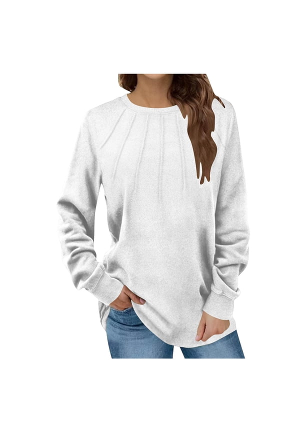 Promotion Fall Winter Women Long Sleeves Fashion Casual Shirts Solid Color Round Neck Sweatshirt Crewneck Pullover Tunic Tops