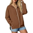 thumbnail image 1 of Levmjia Women Hooded Coat Solid Color Long Sleeve Loose Pocket Zipper Long Sleeve Casual Fashion Tops Sports Daily Wear Fall Winter, 1 of 5