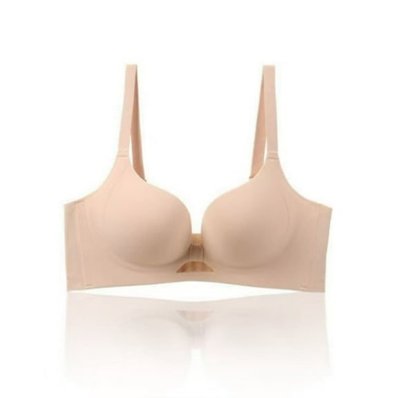 Levmjia Comfortable Bra Front Closure Bras for Women Wireless Plus Size Soft Nylon Supportive Everyday Wear 32-40B/C/D Black Beige 2 Pack