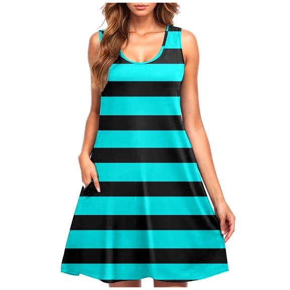 Levmjia Cotton Dresses For Women 2025 Summer Sleeveless Casual Flowy Polyester Round Neck Striped Beach Vacation Plus Size Sale
