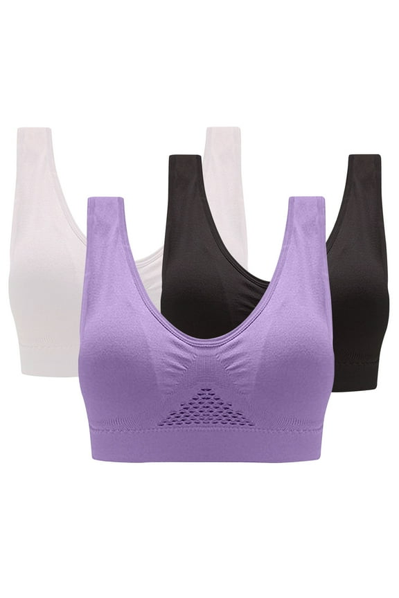 Cotton Sports Bras For Women Seamless Wireless Bras 3Pack Adjustable Front Closure Ultra Comfort Breathable Sleep Home Casual Women Underwear 32-40B/C/D