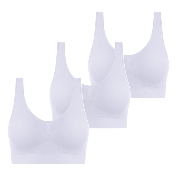 Levmjia Everyday Bras For Women Wireless Seamless Bras Adjustable Straps Front Closure Comfortable Nylon/Spandex for Women Sleep Workout 3-Pack Black Beige Gray