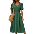 thumbnail image 1 of Levmjia Flowy Midi Dresses for Women V Neck Short Sleeve Polka Dot Dress Summer Casual Fashion Loose Fit Swing Party Beach Vacation, 1 of 6