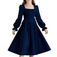 thumbnail image 1 of Levmjia Girls 8 - 15 Years Old Spring Autumn Solid Color French Style High - End Long Sleeve Square Neck Cinched Waist Mid - Length Dress, Polyester Fabric for Tween Girls Size 130 - 170, 1 of 7