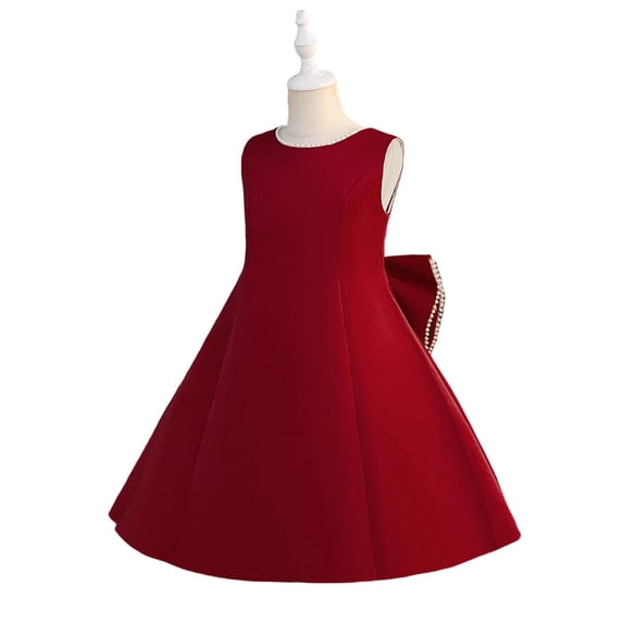 Levmjia Girls Dress 8-13 Years Sleeveless Backless Bowknot Pearl Flower Girl Dress Kids Formal Wear Pageant Dress Elegant Party Wedding Dress, Nylon Spandex Material 130-170 (8-13Y)