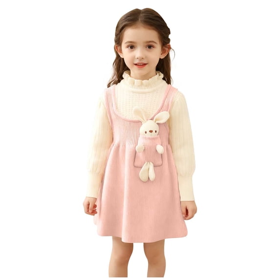 Levmjia Girls Dress Set 1 - 8 Years Acrylic Soft Pocket Rabbit Floral Trim Knit Sweater Dress Girl Outfit Long Sleeve Cardigan Dress for Kids Girls Clothing