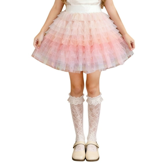 Levmjia Girls Tutu Skirt 110-170, Glitter Ombre Tulle Skirt for Girls Ages 4-12, Sparkly Party Skirt, Stylish Casual Half Skirt Kids Skirt for Dance Birthday