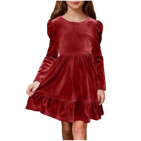 Levmjia Girls Velvet Dress 5-15 Years Backless Bowknot Elastic Waist Princess Holiday Dress Long Sleeve Party Dress for Kids Children