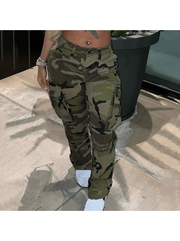 Jeans for Women Cargo Pants High Waist Straight Tube Multicolor Camouflage Cargo Pants Everyday Wear