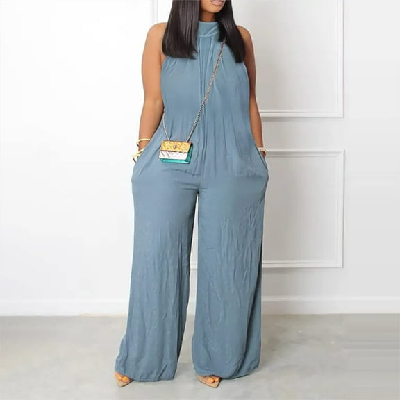 Levmjia Jumpsuit for Women Wide Leg Plus Size Casual One-Piece Jumpsuits Halter Solid Rompers Loose Summer Formal Jumpsuit