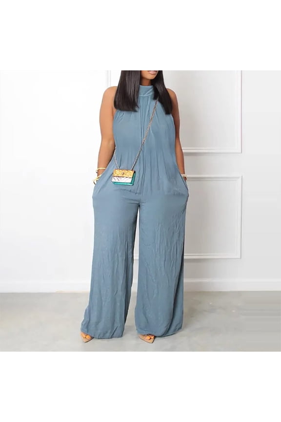 Jumpsuit for Women Wide Leg Plus Size Casual One-Piece Jumpsuits Halter Solid Rompers Loose Summer Formal Jumpsuit