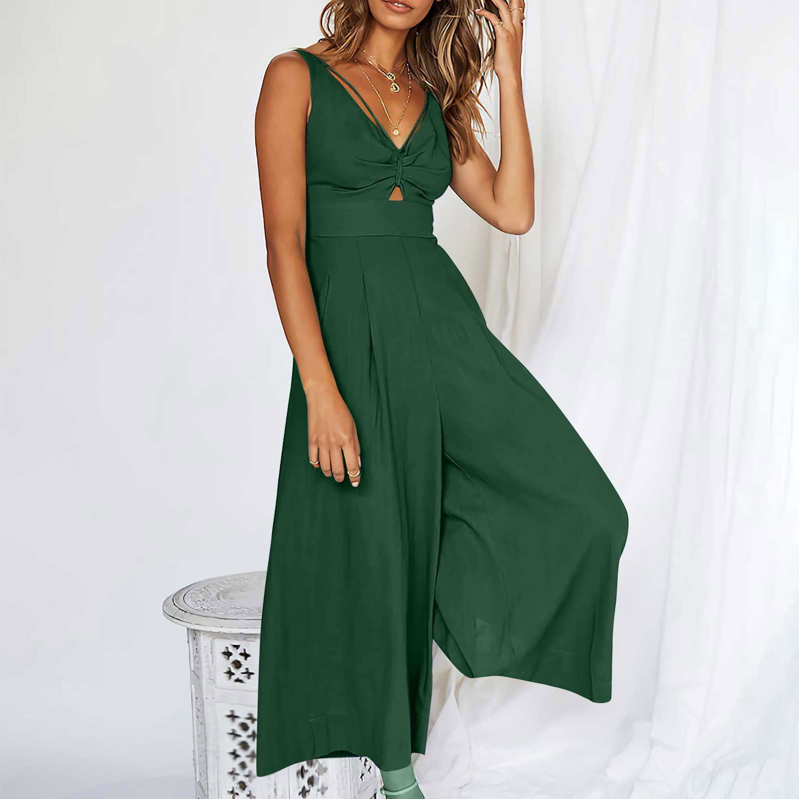 Levmjia Womens Jumpsuits and Rompers Ladies Printed Summer Sleeveless  Backless Loose Long Playsuits Rompers Jumpsuit