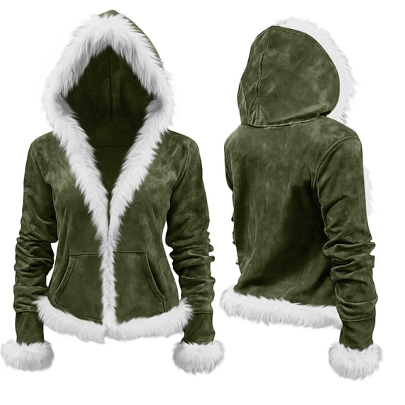 Levmjia Women Winter Hooded Sweatshirt Coat Zipper Jacket long Sleeve With Pockets Cardigan Solid Color Loose Warm Blouse Christmas Vacation